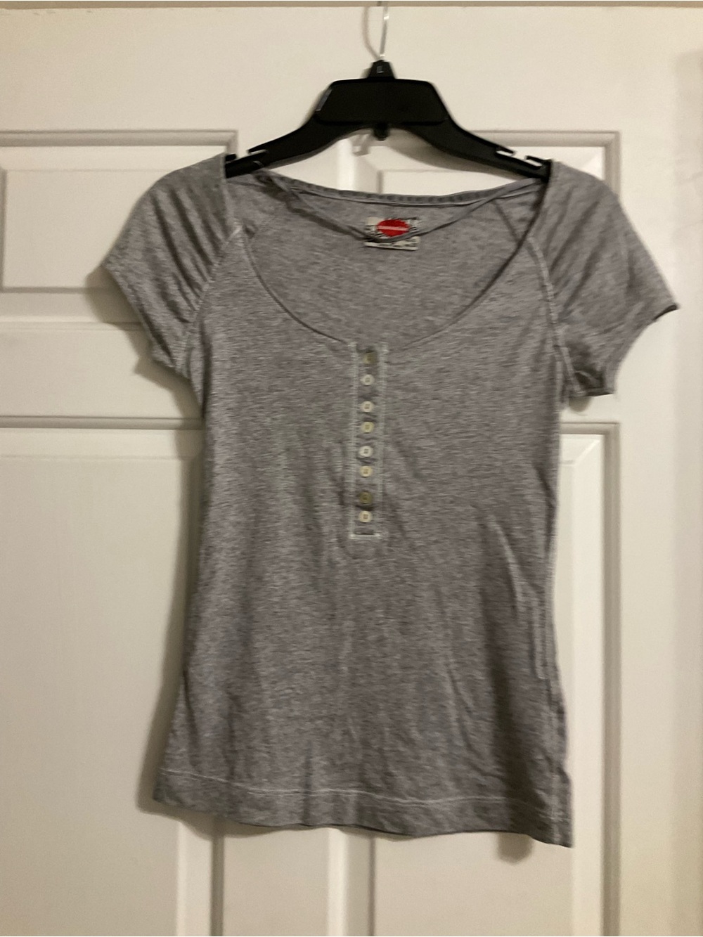 Zara Light Heather Gray Short Sleeve Henley Tee